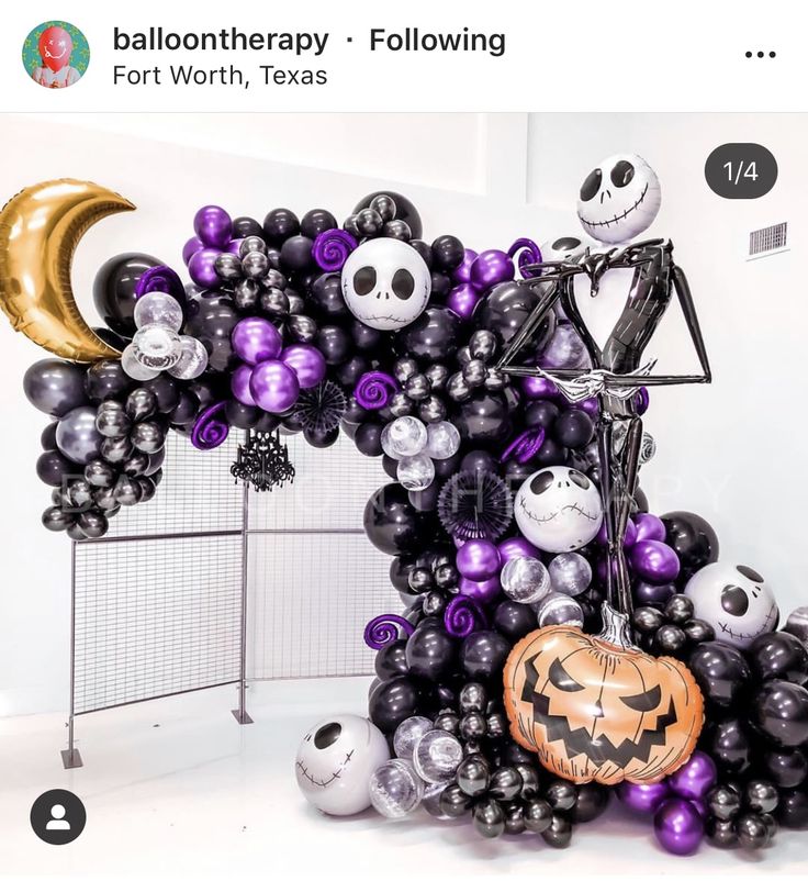 a bunch of balloons that are in the shape of halloween decorations