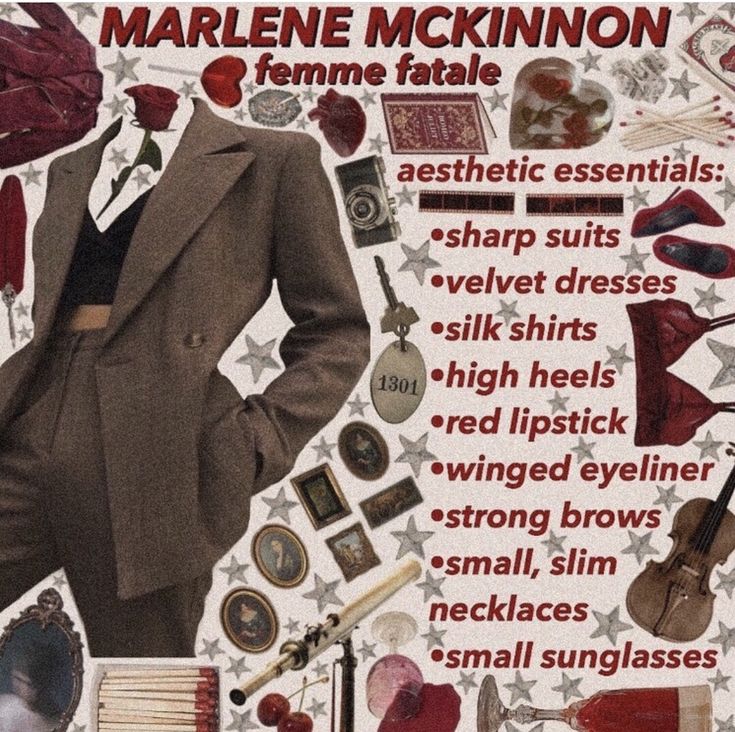 an advertisement for marlene mckinnon's feminine fatale