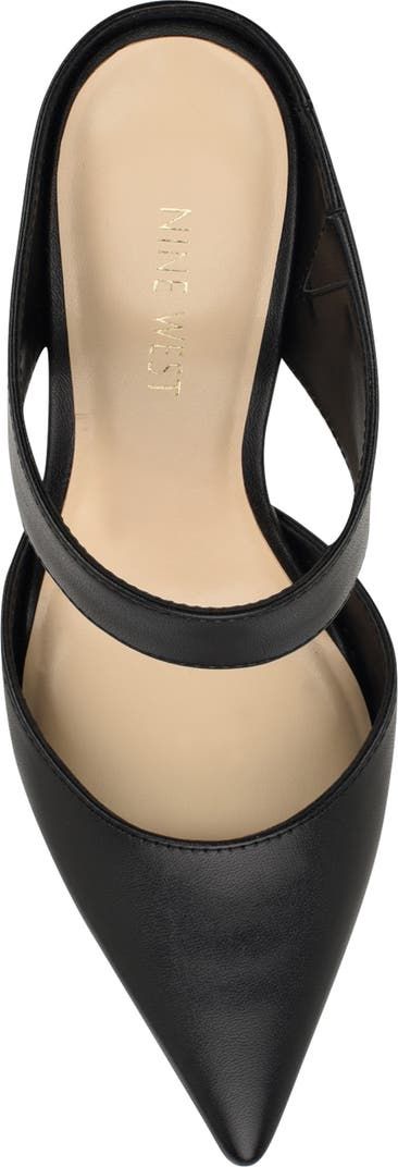 Nine West Drew Pointed Toe Mule (Women) | Nordstromrack Chic 4-inch Kitten Heels In Synthetic Material, Sleek Synthetic Mules With 4-inch Heel, Chic Synthetic High Heel Kitten Heels, Fitted Evening Mules With Heel Strap, Synthetic Kitten Heels With Wrapped Heel, Fitted High Heel Mules With Heel Strap, Chic Synthetic Slingback Pumps With Wrapped Heel, Fitted High Heel Mules For Office, Evening Synthetic Mules With Branded Heel Counter