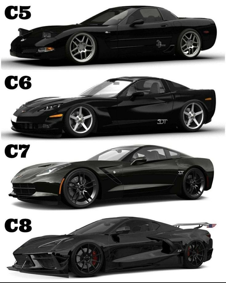 four different types of sports cars in black and white, with the numbers below them