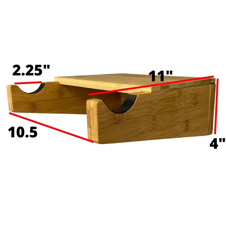 a wooden shelf with measurements for the top and bottom