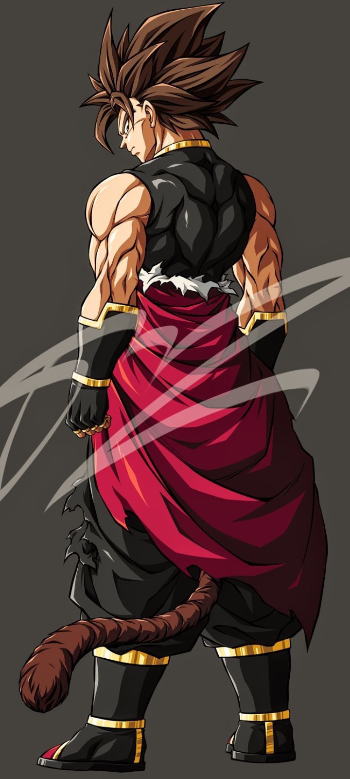 the character from dragon ball is wearing red and black clothes with his hands on his hips