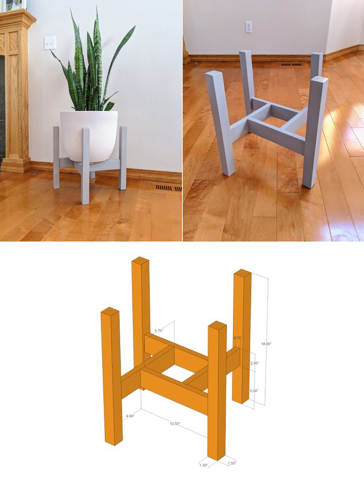 two different views of a chair and table in the same room, one is made out of wood