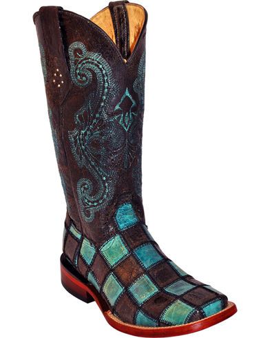 Ferrini Women's Black Patchwork Cowgirl Boots - Square Toe, Black Cowgirl Boots Square Toe, Saddle Boots, Cowgirl Boots Wedding, Classic Black Boots, Country Shoes, Wedding Shoes Comfortable, Western Style Boots, Wedding Boots, Boots Square Toe