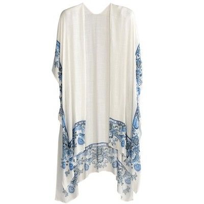 Create a chic summer look with Shiraleah’s Carly duster style open front coverup. This cover up comes in white with a blue floral border print.  It the perfect addition to your summer outfit.  Pair it with jeans and a tank top, over a dress or on the poolside over your swimsuit.  Made from viscose material this is a light and cool piece to wear on those hot summer days. This piece has a romantic, feminine feel that will elevate any outfit to stylishly chic.  It will sure to become a favorite of Jeans And A Tank Top, Blue Floral Border, Blue And White Floral, Blue Embroidery, Skirt Belt, Border Print, Floral Border, Summer Look, Casual Jacket