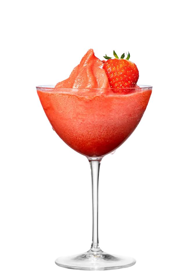 a glass filled with watermelon and strawberries on top of the drink in it