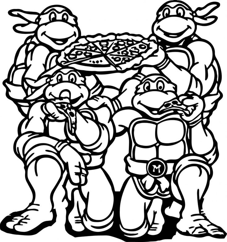 teenage mutant turtles eating pizza coloring page