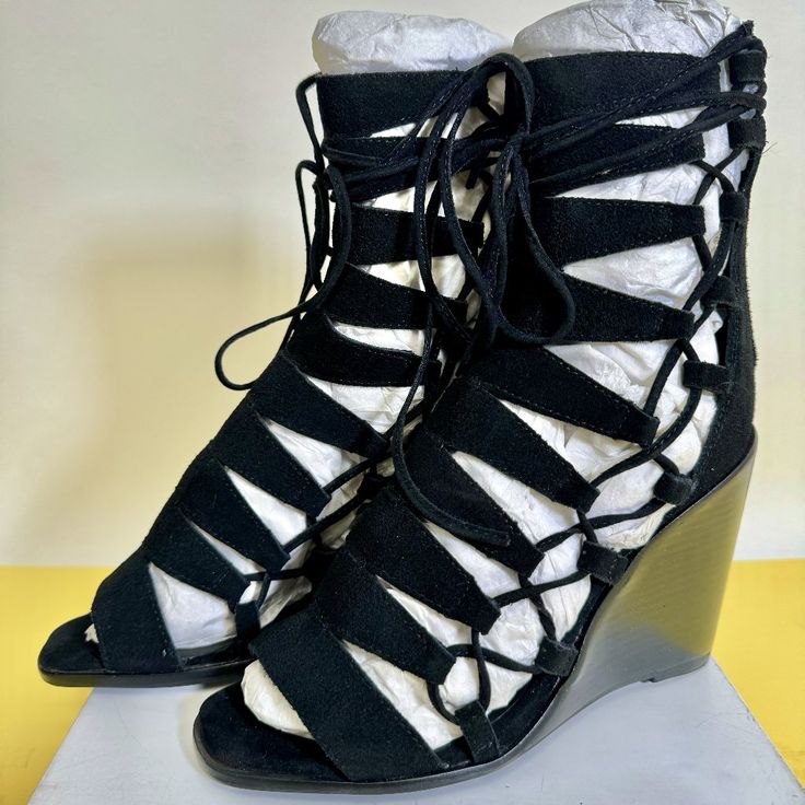 Zaferia-Hi By Jeffrey Campbell Are Stylish Gladiator Wedge Sandals. Tts Black Suede 4" Heel Lace-Up And Back Zipper Closure Sold As Is. No Returns Or Cancellations - See Pictures. Feel Free To Ask Questions. Bundle For Discount! Gladiator Wedge Sandals, Gladiator Wedges, Jeffrey Campbell Shoes, Suede Wedges, Jeffrey Campbell, Black Suede, Wedge Sandals, Wedges, Lace Up