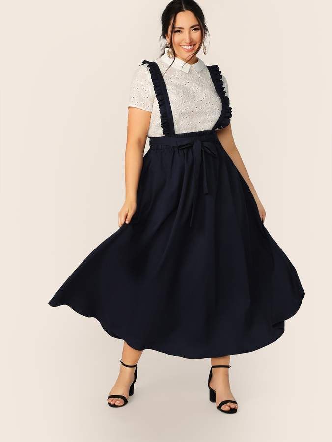 Shein Plus Paperbag Waist Frill Strap Flare Skirt Arabian Clothing, Flare Maxi Skirt, Glitters Skirt, Belted Skirt, Mode Turban, Solid Skirt, Engagement Dresses, Suede Skirt, Skirt Belt