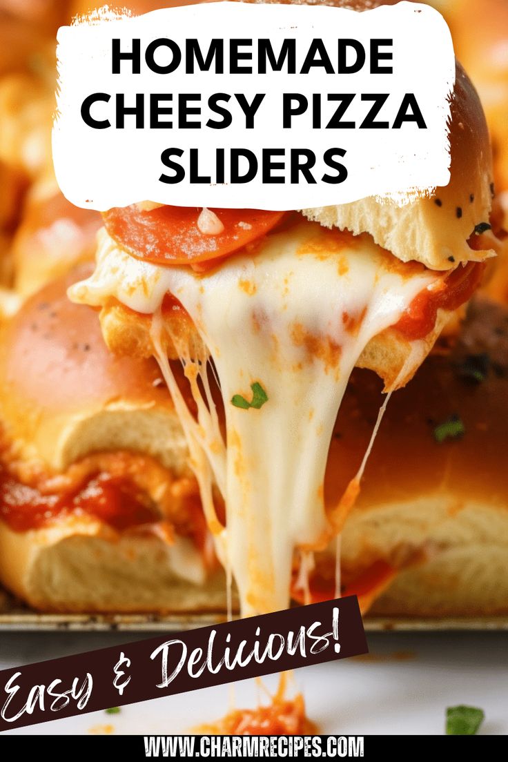 the homemade cheesy pizza sliders are ready to be eaten