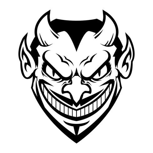 an evil demon face with big eyes and fangs in the form of a mask on a white