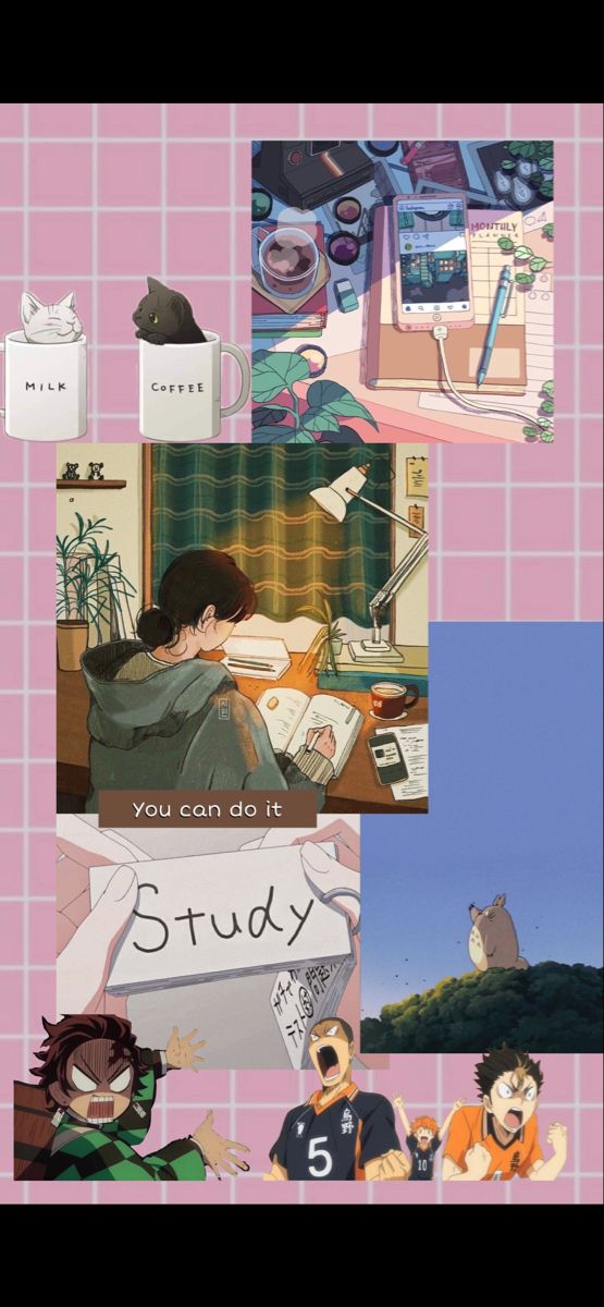 the collage shows different scenes from anime