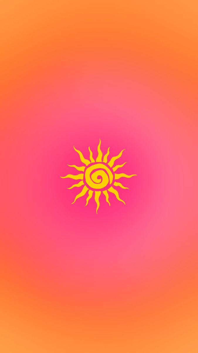 an orange and pink background with a yellow sun on it's center, in the middle