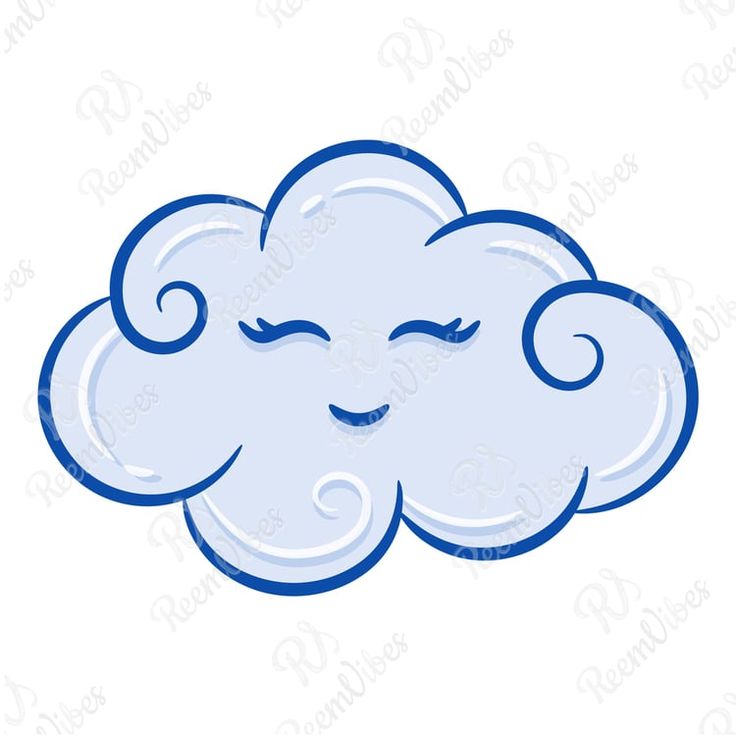 a blue cloud with eyes closed and its head resting on the top of it's side