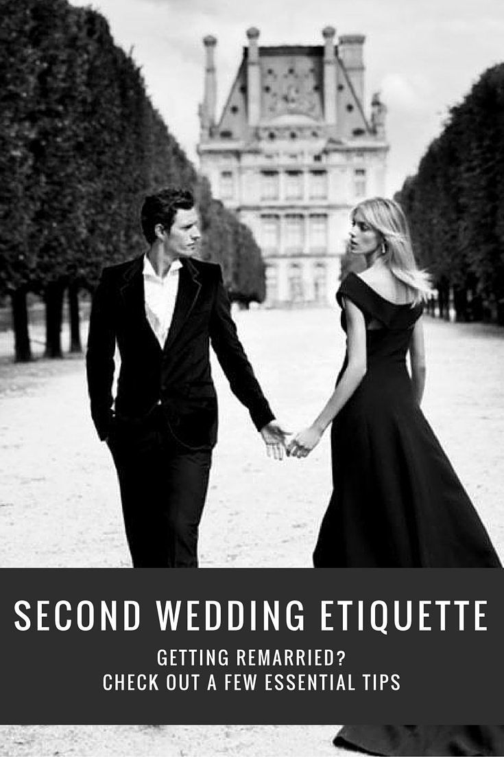 a man and woman holding hands walking in front of a building with the words second wedding etiquette getting married? check out a few essential tips