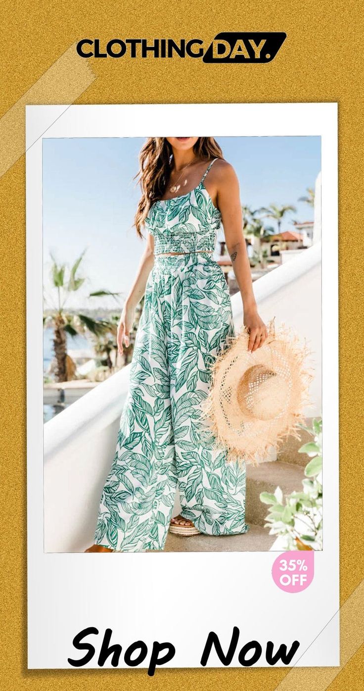 Sweet Print O Neck Sleeveless Two Pieces Summer Jumpsuit, Jumpsuit Summer, Boho Green, Floral Sleeveless, Pocket Pants, Boho Floral, Two Piece Set, Two Pieces, Timeless Pieces