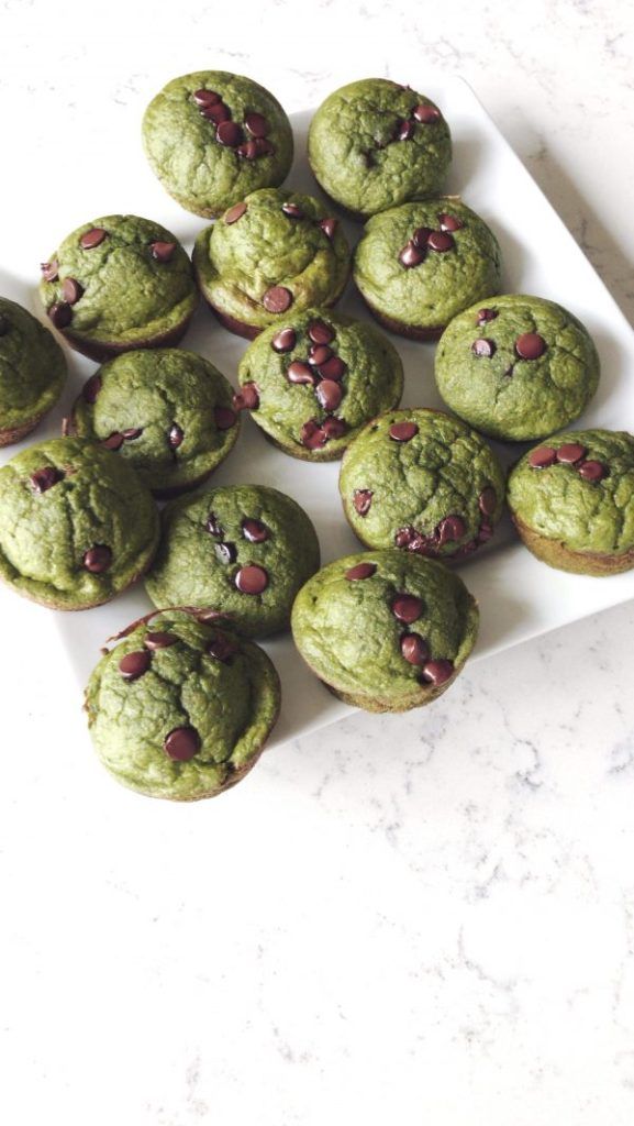 green chocolate chip cookies on a white plate