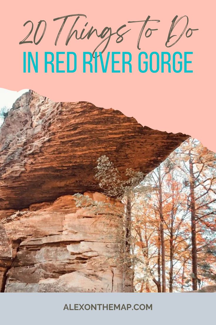 text overlay: 20 things to do in red river gorge image of natural bridge in red river gorge kentucky Kentucky Red River Gorge, Red River Gorge Kentucky Kayaking, Red River Gorge Kentucky Hiking, Kentucky Camping, Red River Gorge Kentucky, Hiking Usa, Kentucky Vacation, Mother Daughter Trip, Kentucky Travel