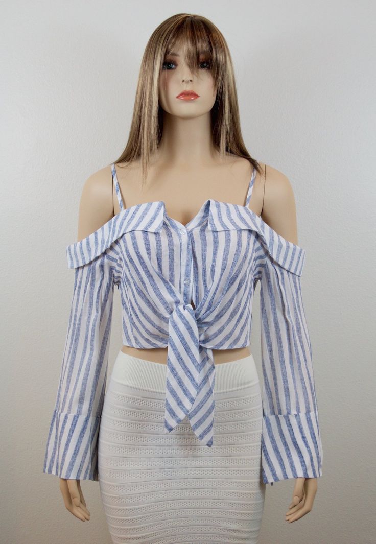 **FINAL SALE** Add some style and pizzazz to your wardrobe with the Long Sleeve Striped Off Shoulder Crop Top. There’s no need to find a matching undergarment as you can wear this fully lined top with confidence. It’s the perfect option if you’re off to drinks with the girls. Pair it with high-waisted jeans and black stilettos for a sexy look. Features: Long sleeves Spaghetti straps Off shoulder Striped Ties in front 100% cotton Hand wash Sku: 1217 Striped Summer Top For Brunch, Summer Striped Tops For Brunch, Fitted Striped Top For Brunch, Trendy Striped Tops For Brunch, Off Shoulder Shirt, Off Shoulder Crop Top, Black Stilettos, Small Crop Tops, Shoulder Shirts