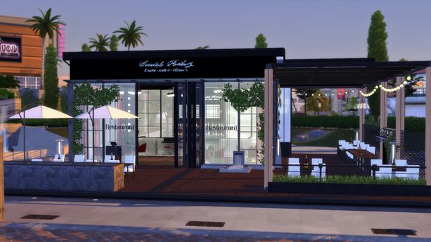 ADM_BlackGlass Restaurant | Patreon Ts4 Restaurant, Sims4 Restaurant Cc, Sims4 Restaurant, Sims 4 Restaurant Build Cc, Sims Restaurant, Sims 4 Fancy Restaurant, Sims 4 Restaurant Cc Patreon, Restaurant Sims 4, Sims 4 Brunch Restaurant