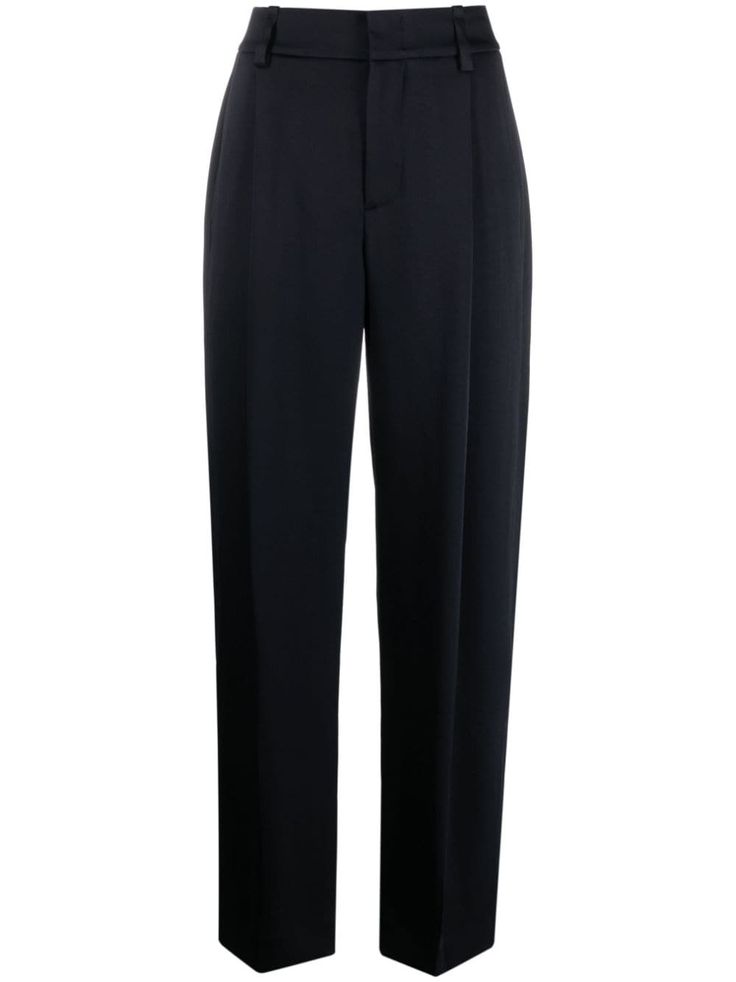 Vince box-pleat high-waisted Trousers - Farfetch Uzun Boy, Pants High Waisted, Slim Trousers, Airport Fashion, Box Pleats, Navy Pants, High Waisted Trousers, High Waisted Pants, Cosplay Costume