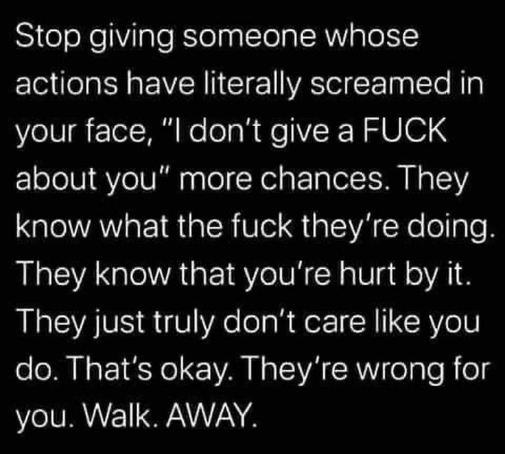 a poem written in black and white with the words stop giving someone whose actions have literally screamed in your face, i don't