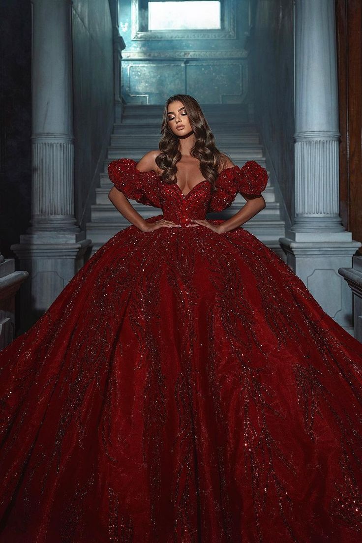 Charming V-Neck Sleeveless Off-the-Shoulder Sequins Wedding Dress With Ruffles Long-Ballbella Burgundy Wedding Dress, Royal Blue Evening Dress, App Filter, Red Quinceanera Dresses, Gold Evening Dresses, Floor Length Wedding Dress, Airbrush App, Wedding Dress Sequin, Ruffle Wedding Dress