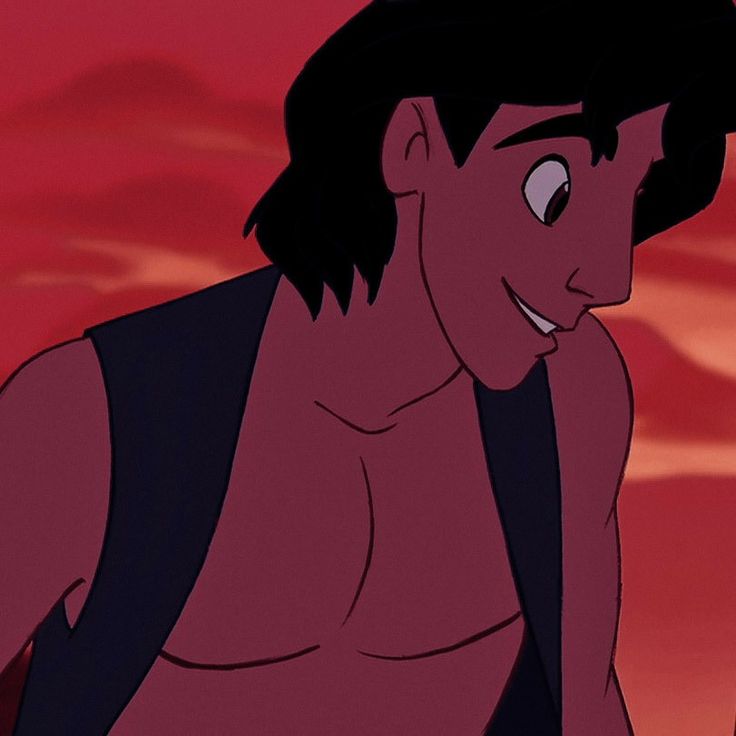 an animated man with no shirt standing in front of a red sky