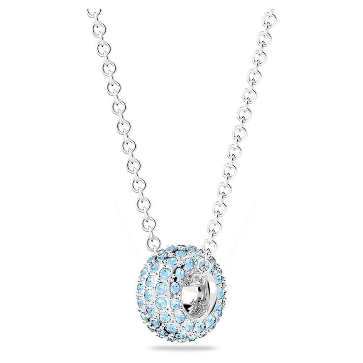 Stone pendant, Blue, Rhodium plated | Swarovski Elegant Light Blue Round Pendant Necklace, Gift Jewelry With Blue Topaz In Pave Setting, Bracelet Tennis, Swarovski Stones, Swarovski Necklace, Elegant Pendant, Stone Pendant, Fashion Jewelry Necklaces, Stone Necklace