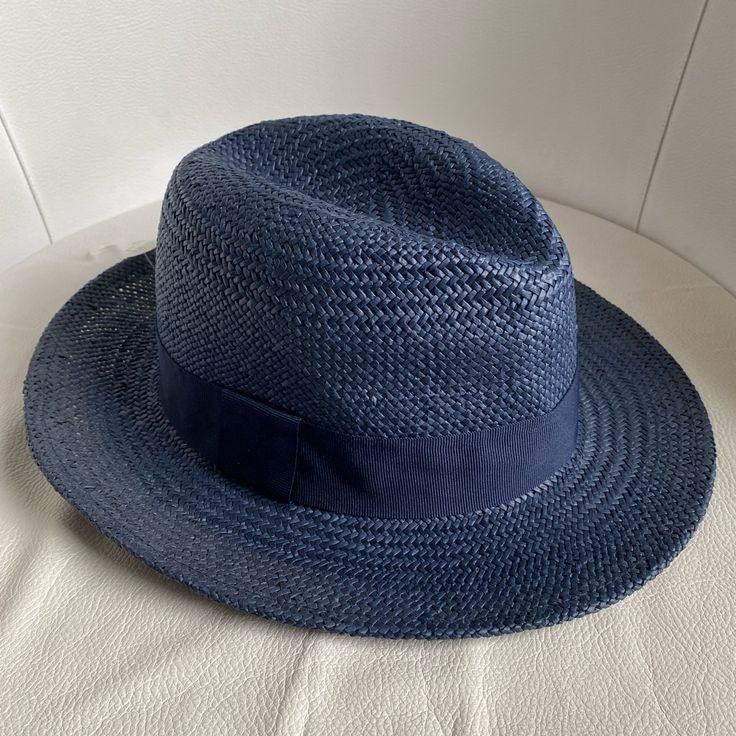 Hat Nwt 74% Paper 26% Poly Blue Flat Brim Hat For Vacation, Casual Blue Hat For Travel, Blue Sun Hat With Flat Brim For Vacation, Blue Flat Brim Sun Hat For Vacation, Navy Brimmed Casual Sun Hat, Blue Flat Brim Hat For The Beach, Casual Navy Brimmed Sun Hat, Casual Blue Fedora Hat, Blue Fedora Hat For Travel