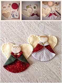 the instructions for how to make felt angel ornament are shown in three different pictures