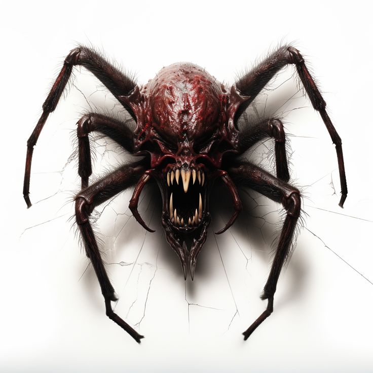 a large spider with its mouth open showing teeth