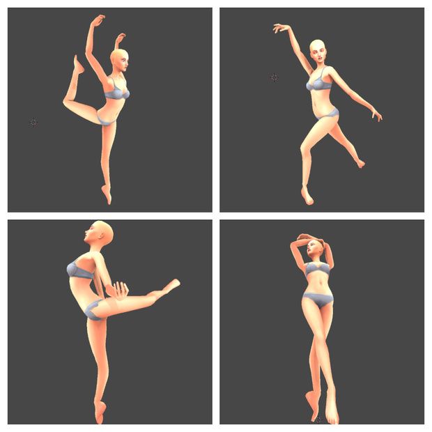 four different poses of a woman in bikinis