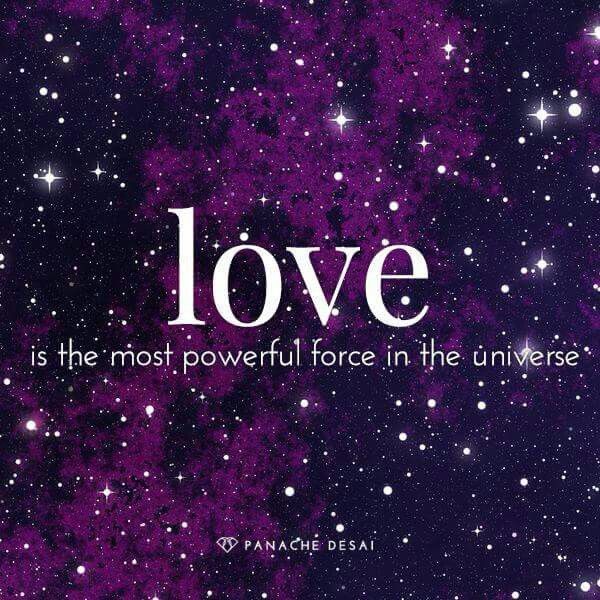 the words love is the most powerful force in the universe on a purple background with stars