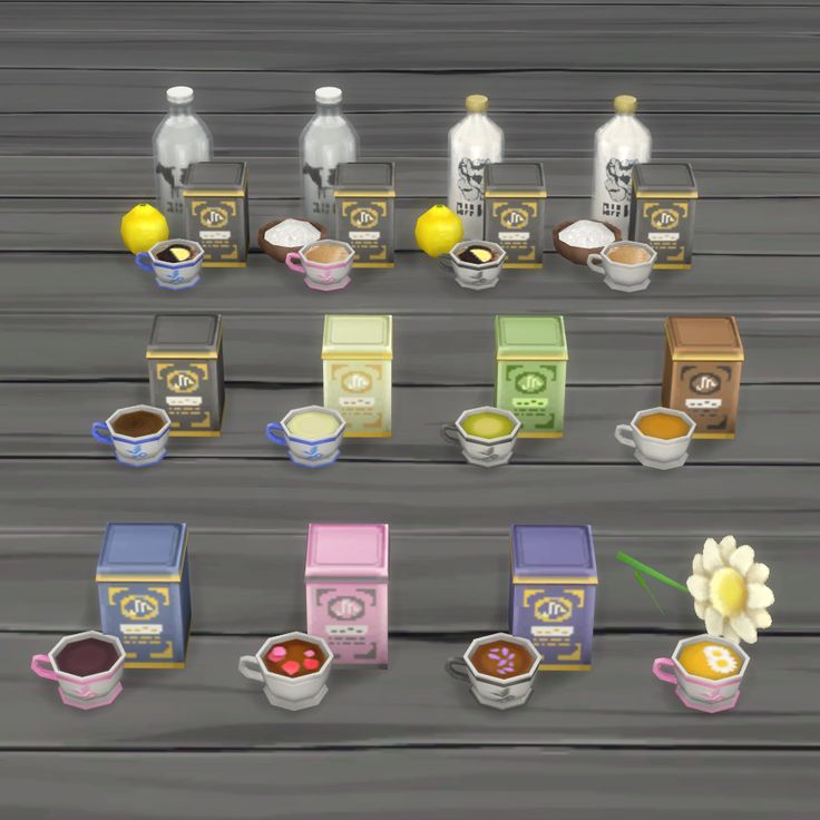 several different types of tea and coffee on a table