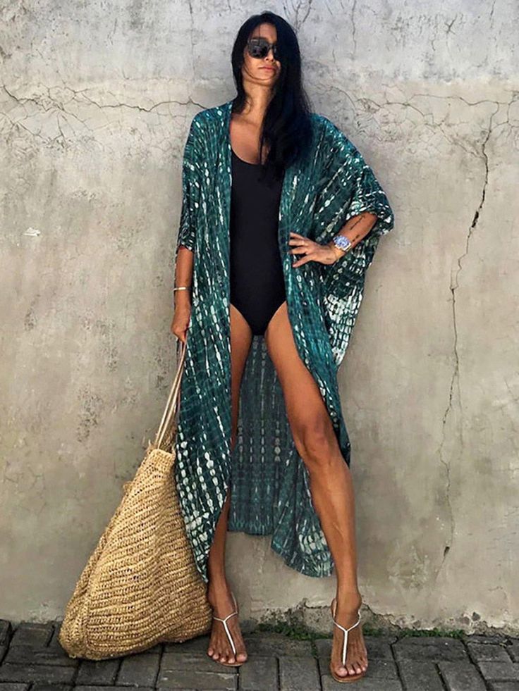 Bikini Cover-ups Beach Pareo Stripes AMAIO Macan Tutul, Evening Dresses Midi, Beach Tunic, Beach Kimono, Afrikaanse Mode, Beach Wear Outfits, Beach Cover Ups, Costume Intero, Black Tie Dye