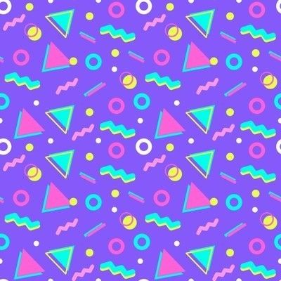 a purple background with colorful shapes and circles on it's surface, all in different colors