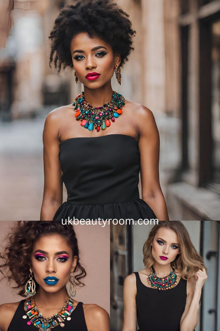 Eye Makeup With Black Dress, Black Dress Black Women, Dark Lipstick Shades, Turquoise Eyeshadow, Skin Tutorial, Peachy Eyeshadow, Silver Smokey Eye, Graduation Hair, Smokey Eye Makeup Look