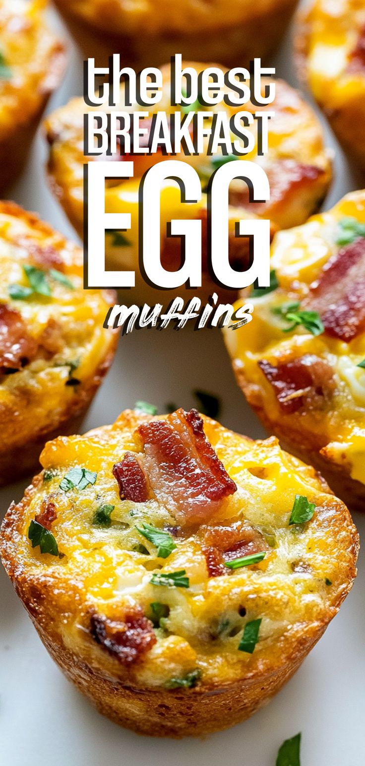 the breakfast egg muffins are ready to be eaten with bacon and cheese on top