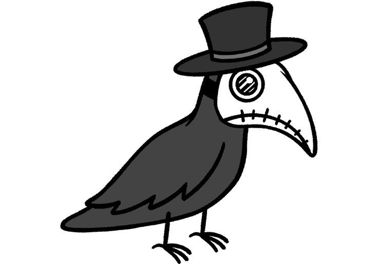 a black and white drawing of a bird wearing a top hat