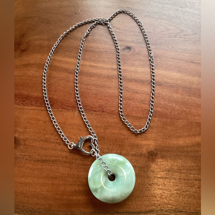 Handmade By Shelly, One Of A Kind Fashion Jewelry. Brand New. Donut Is 2” In Diameter And Silver Tone Chain Is 32” With Heart Lobster Clasp Closure. #447 Donut Stone Necklace, Gemstone Bead Jewelry, Donut Jewelry, Donut Necklace, Donut Pendant, Gemstone Beads Jewelry, Jade Necklace, Jewelry Brand, Jewelry Silver