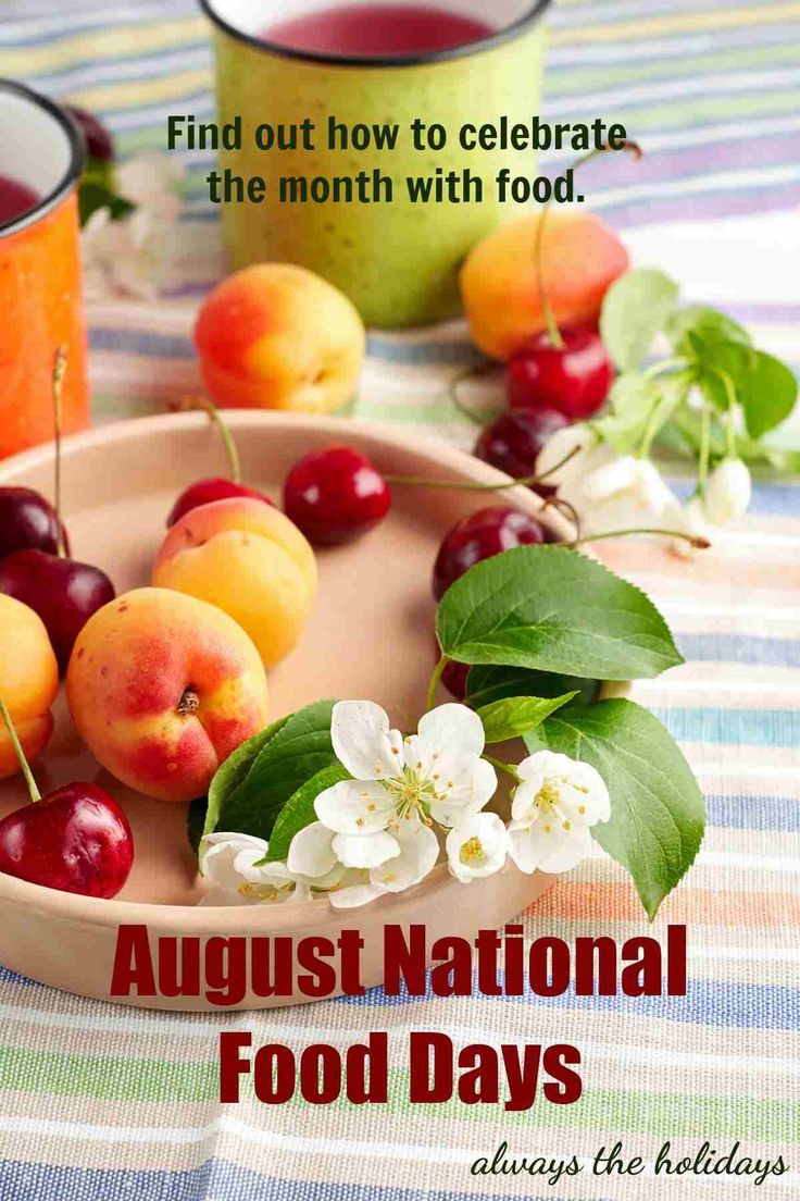 an advertisement for the national food days with cherries and peaches on a plate