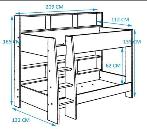 the measurements for a bunk bed with stairs and storage space underneath it, as shown in this diagram