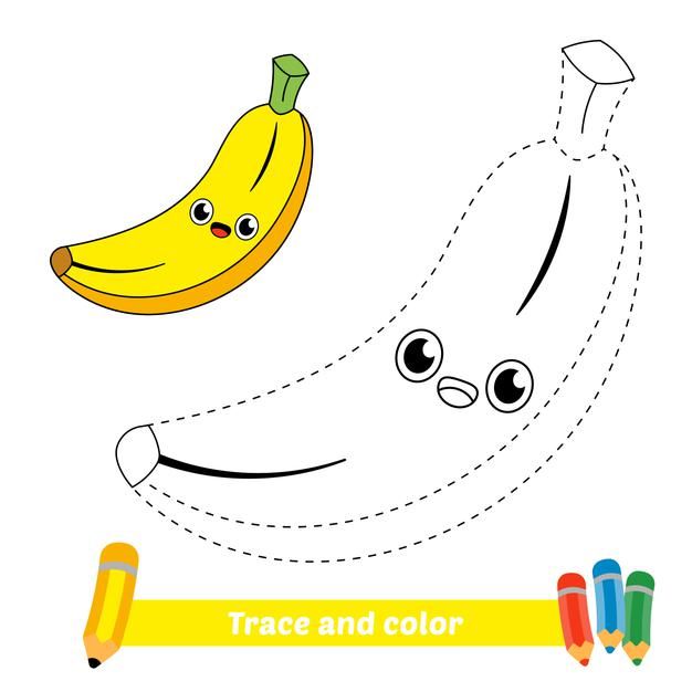 cartoon banana to be colored, the coloring book for preschool kids with easy gaming level