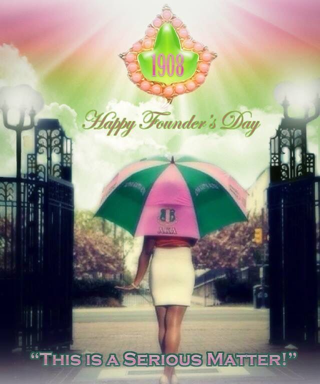 a woman holding an umbrella in front of a gate with the words happy founder's day