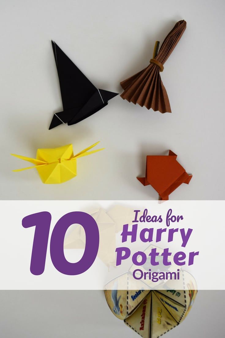 the top ten harry potter origami pieces are shown with text that reads 10 ideas for harry potter origami