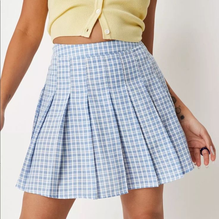 Pleated Tennis Skirt Ginghan Blue Us Size 6 H 2. Jl Fitted Plaid Mini Skirt For Spring, Summer School Plaid Skirt, Plaid Mini Length Lined Pleated Skirt, Plaid Mini Tennis Skirt For Summer, Summer Plaid Mini Tennis Skirt, Summer Pleated Plaid Skort, Summer Plaid Pleated Skort, Plaid Pleated Skort For Summer, Fitted Gingham Mini Skirt For Summer