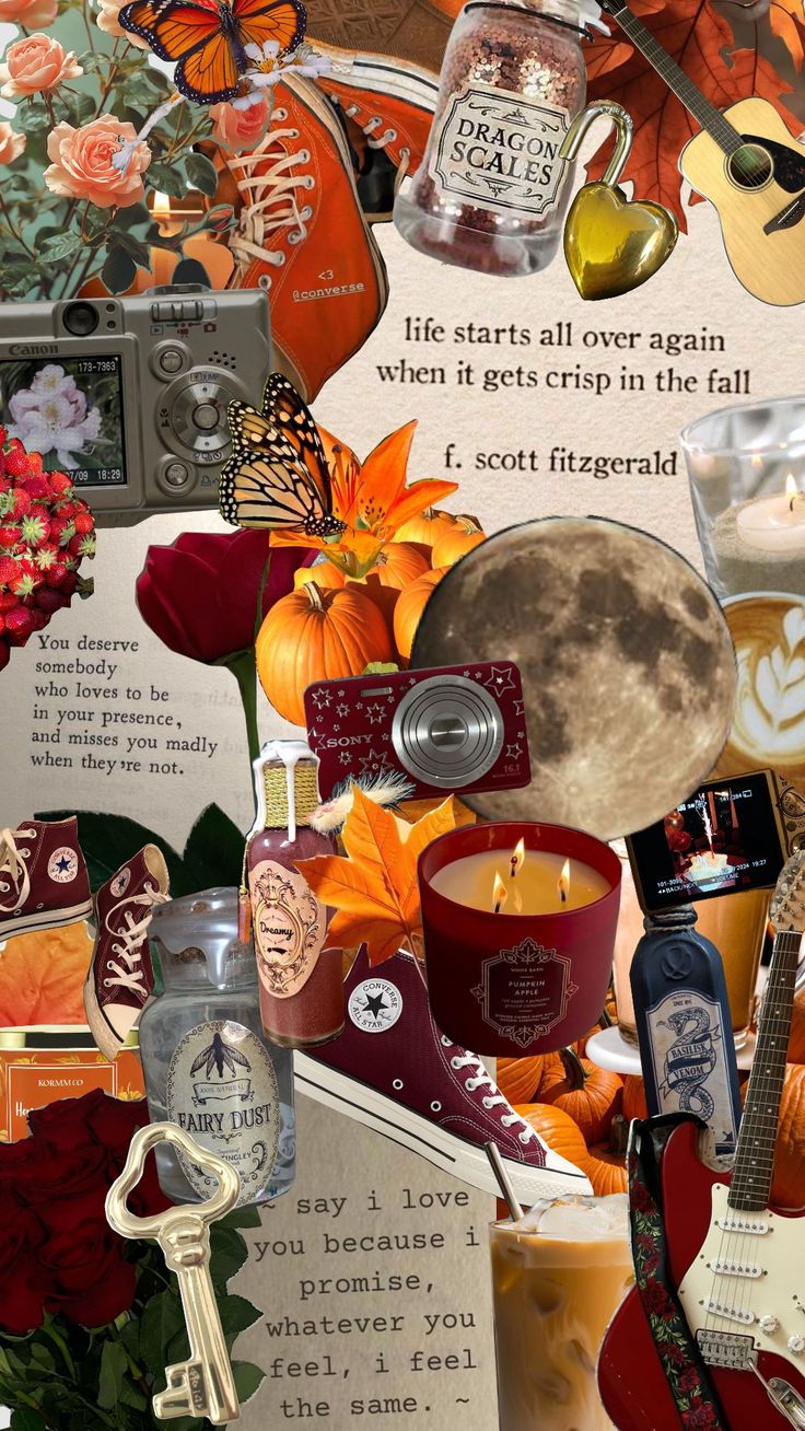 a collage of various items including candles and flowers