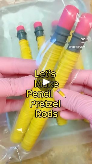 there is a plastic bag with pens in it and the words let's make pencil pretzel rods