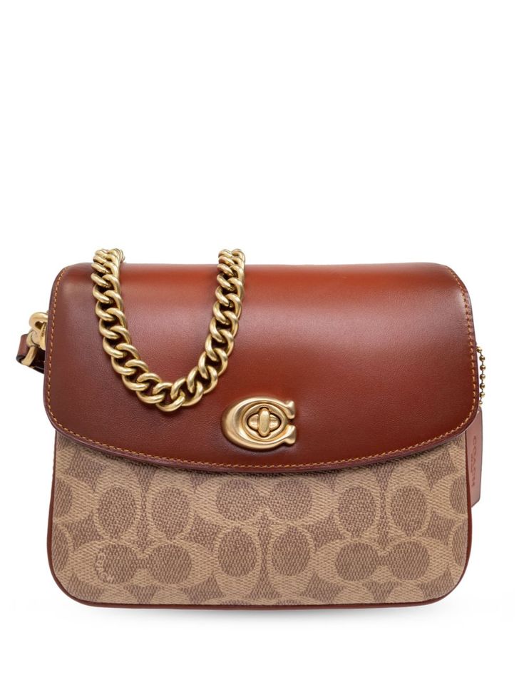 beige/brown coated canvas/calf leather gold-tone hardware signature monogram pattern foldover top with twist-lock fastening leather and chain-link shoulder strap single top handle partitioned compartment internal zip-fastening pocket internal logo patch Coach Cassie 19, Coach Cassie, Coach Monogram, Monogram Pattern, Canvas Crossbody Bag, Chanel 2, Coach Crossbody, Iconic Bags, Coach Crossbody Bag